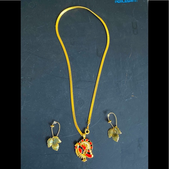 ACCESSOCRAFT N.Y.C. Turkey Necklace Earrings Fall Thanksgiving Enamel Jewelry - Picture 2 of 16